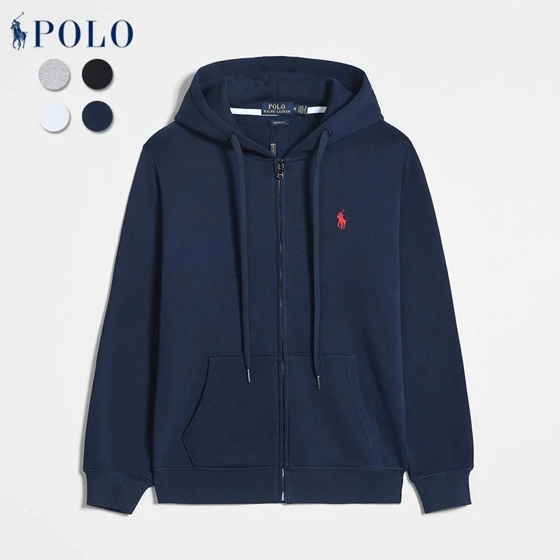 Zipper style with navy blue and red logo